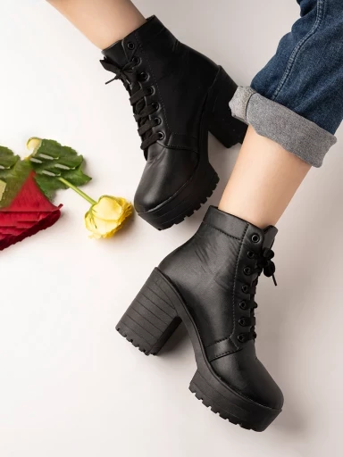 Stylestry Womens & Girls Black Solid Lace Up Boots