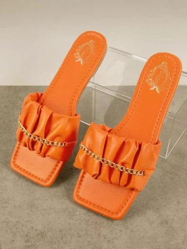 Stylestry Chain Detailed Casual Orange Flats For Women & Girls