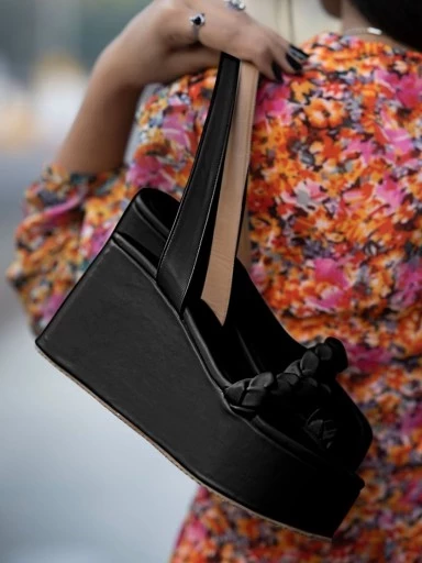 Stylestry Stylish Braid Style Strap Black Platform Heels For Women & Girls