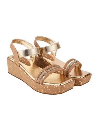 Stylestry Rhinestone Detailed Copper Shiny Platform Heeled Sandals For Women & Girls