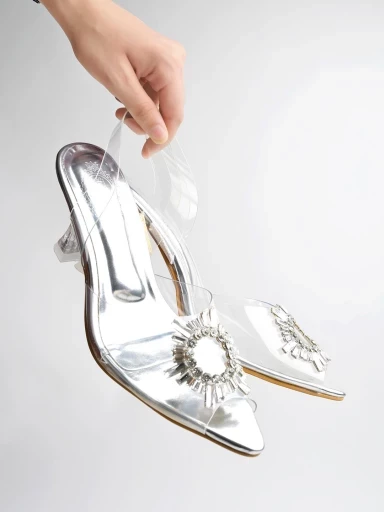 Stylestry Stylish Western Embellished Silver Heels For Women & Girls