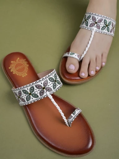 Stylestry Classy White Kolhapuri Flats For Women & Girls