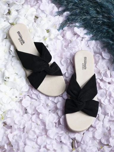 Shoetopia Women Black Open Toe Flats