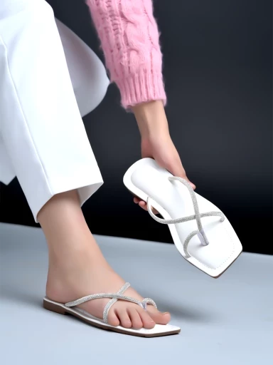 Stylestry Embellished White Flats For Women & Girls