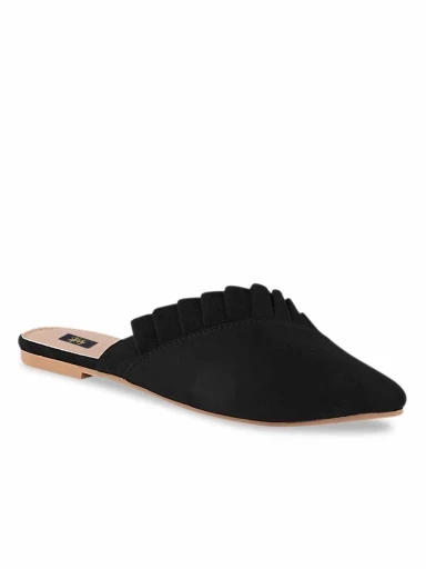 Stylestry Womens & Girls Black Solid Velvet Mules