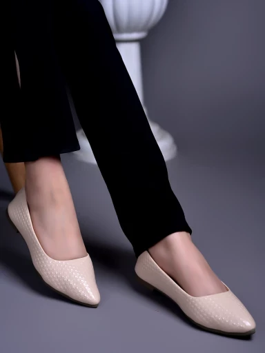 Stylestry Textured White Ballerinas For Women & Girls