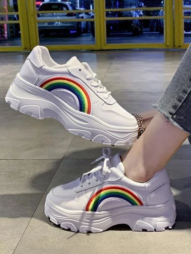 Stylestry Minimalist Rainbow Style White Sneakers For Women & Girls