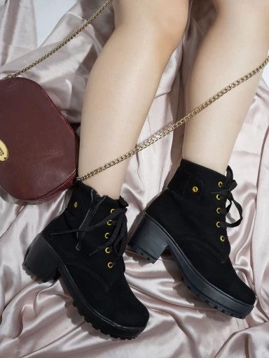 Stylestry Womens & Girls Black Zipper High Top Heeled Boots