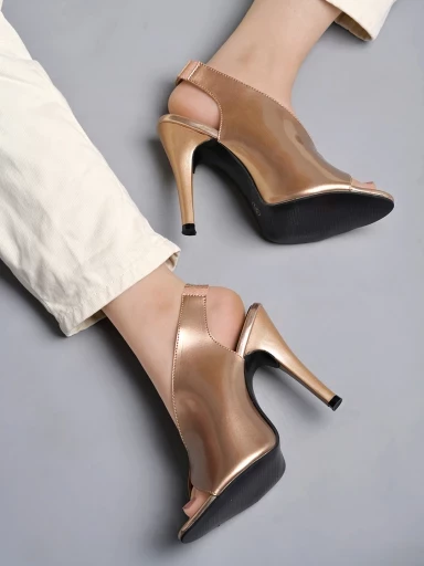 Stylestry Stylish Slingback Peep Toe Copper Pumps Stiletto Heeled Sandals For Women & Girls