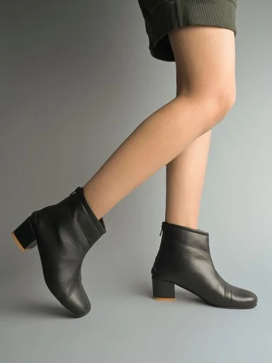 Stylestry Stitch Detail Square Toe Chunky Classic Black Boots