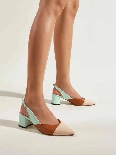 Shoetopia Colorblock Chunky Slingback Pumps