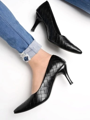 Stylestry Quilted Design Black Pumps For Women & Girls