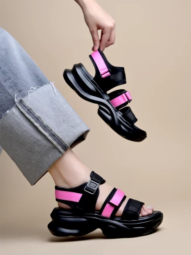 Stylestry Smart Casual Black & Pink Sporty Sandals For Women & Girls