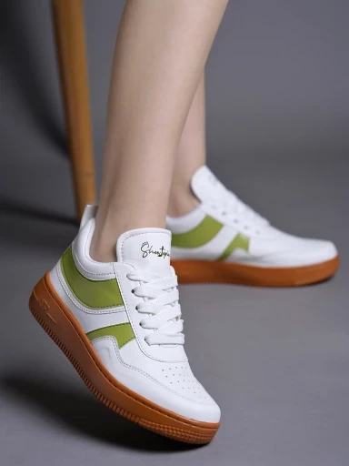 Stylestry Daily Wear Casual Sports Shoe White & Green Sneakers Casuals For Women & Girls