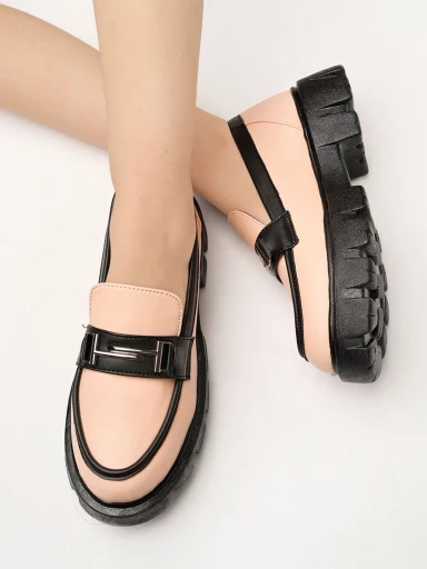 Stylestry Front Buckle Detailed Peach Loafers For Women & Girls