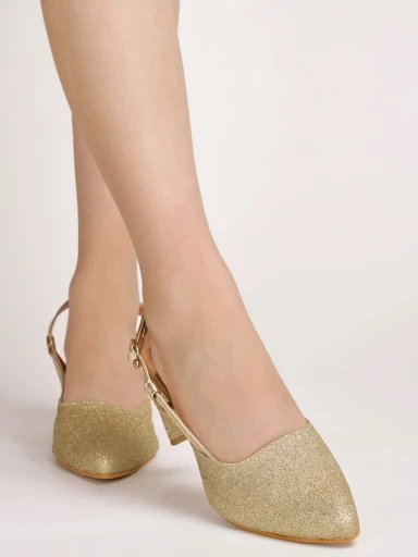 Stylestry Embellished Ankle Strap Golden Pumps For Women & Girls