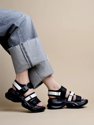 Stylestry Smart Casual Black & White Sporty Sandals For Women & Girls