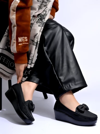 Stylestry Upper Bow Detailed Black Loafers For Women & Gilrs