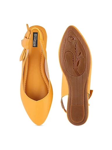 Stylestry Womens & Girls Yellow Embellished Mules with Bows Flats