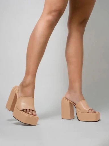 Shoetopia Stylish Solid Beige Block Heels For Women & Girls