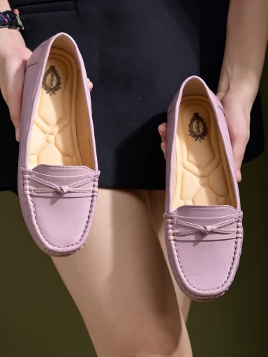 Stylestry upper Bow Detailed Mauve Loafers For Women & Gilrs