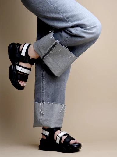 Stylestry Smart Casual Black & White Sporty Sandals For Women & Girls