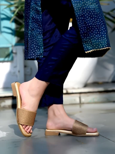 Stylestry Embellished Golden Flats For Women