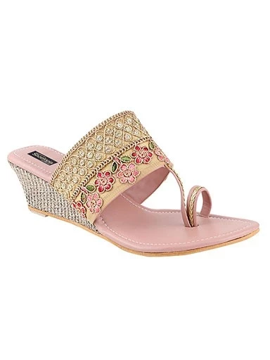 Stylestry Women's & Girl's Pink Woven Design Wedges Heels