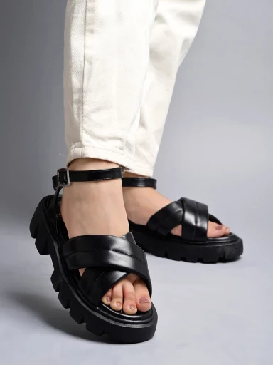Stylestry Stylish Black Platform Heeled Sandals For Women & Girls