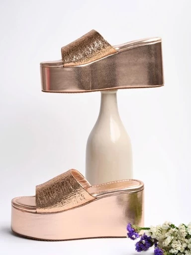 Stylestry Embellished Sequence Detailed Pink Platform Heels For Women & Girls