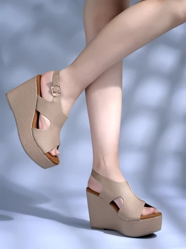 Stylestry Comfortable Peep Toe Beige Wedges For Women & Girls