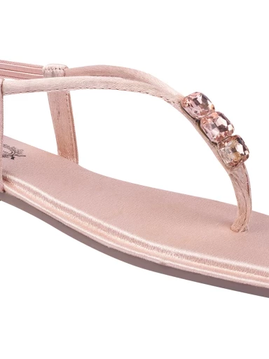 Stylestry Embellishment Gemstones Jewels Detailed Pink Flat Sandals For Women & Girls