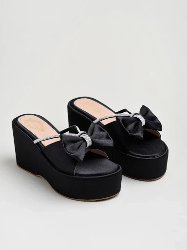 Stylestry Embellished Black Platfrom Heels For Women & Girls