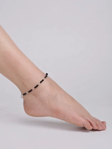 Stylestry Silver Black Anklets