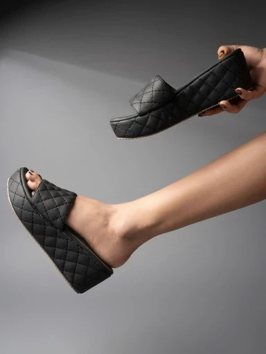 Stylestry Stylish Quilted Stitching Black Platform Heels For Women & Girls