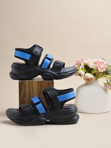 Stylestry Smart Casual Black & Blue Sporty Sandals For Women & Girls