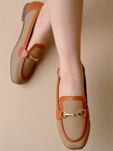 Stylestry Buckle Detailed Tan Loafers For Women & Gilrs