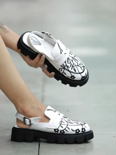 Stylestry Stylish Printed White with Buckle Loafers For Women & Girls