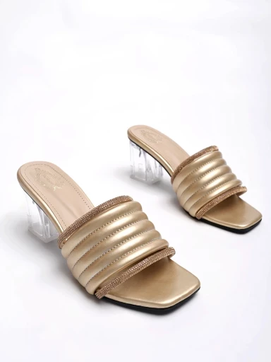 Stylestry Embellished Metalic Golden Block Heels For Women & Girls
