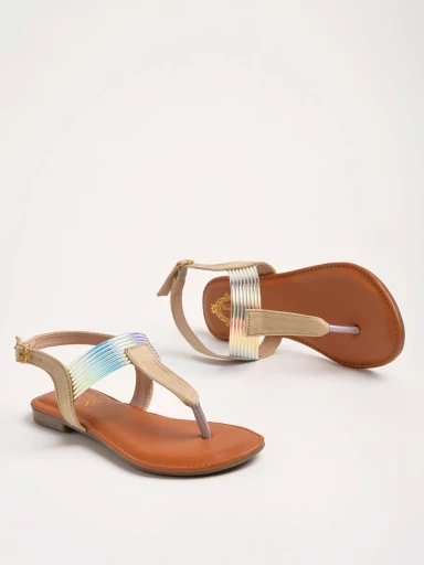 Stylestry Stylish Ethnic Golden Flat Sandals For Women & Girls