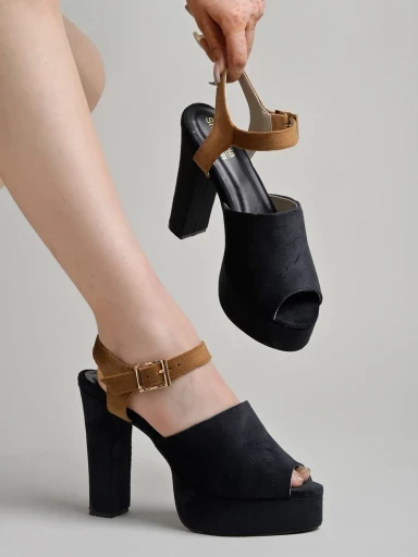 Stylestry Stylish Peep Toe Black Casual High Heels For Women & Girls