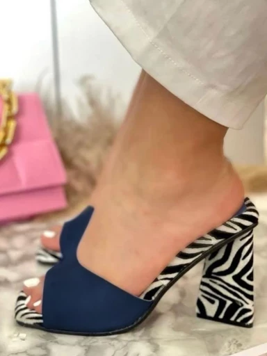 Stylestry Zebra Printed Blue Block Heels For Women & Girls