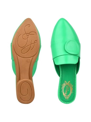 Stylestry Stylish Point Toe Green Mules For Women & Girls