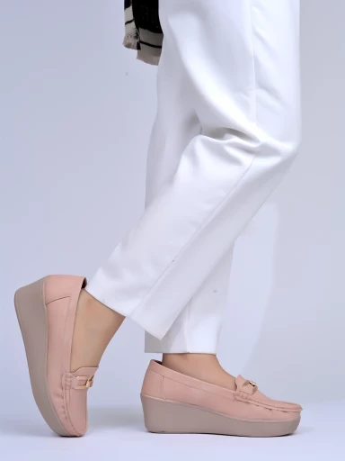 Stylestry Upper Buckle Detailed Peach Loafers For Women & Gilrs