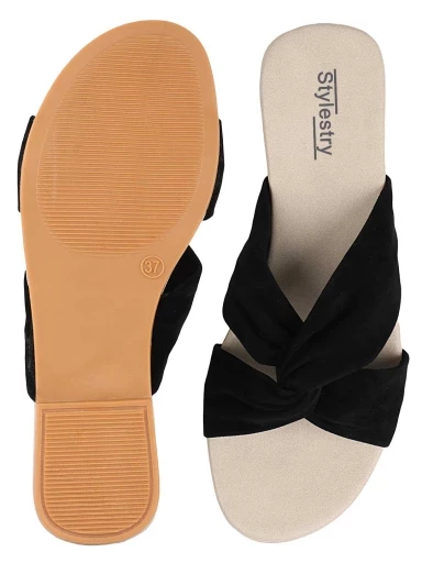 Stylestry Women Black Open Toe Flats