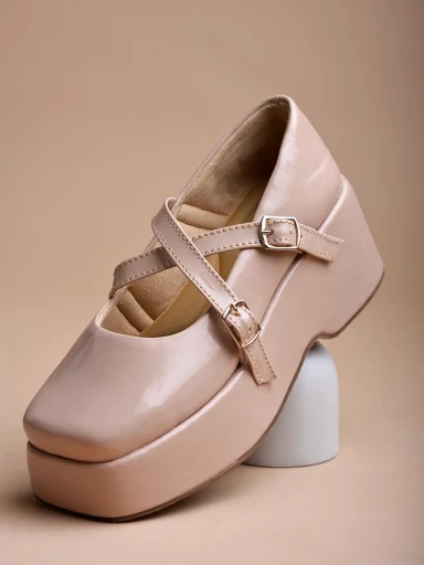 Stylestry Stylish Solid Buckle Detailed Beige Pumps For Women & Girls