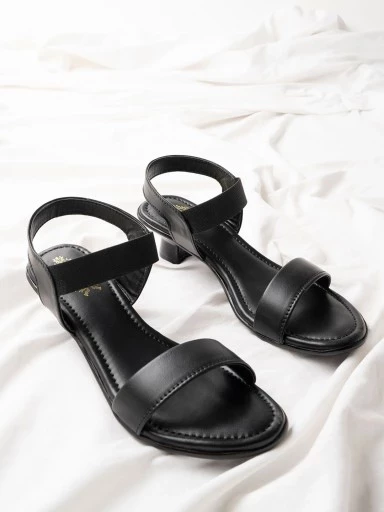 Stylestry Casual Kitten Heeled Black Sandals For Women & Girls