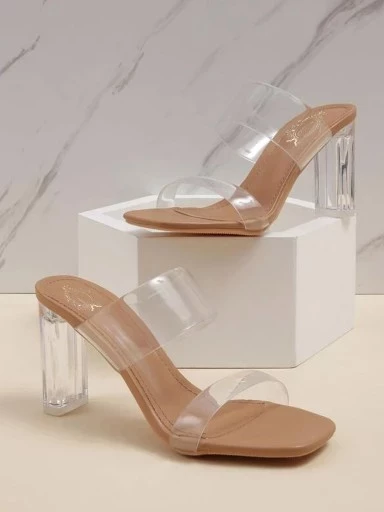 Stylestry Stylish Trasparent Detailed Beige Block Heels For Women & Girls
