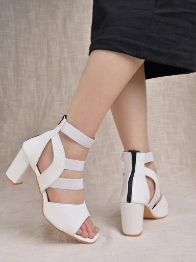 Stylestry Strappy White Heeled Sandals For Women & Girls