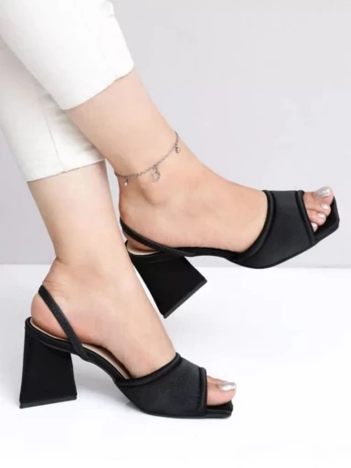 Stylestry Stylish Black Pyramid Heels For Women & Girls